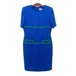 Kasper A.S.L. Cobalt‎ Blue Green Sheath Dress Women's 12 VTG 80s/90s Business